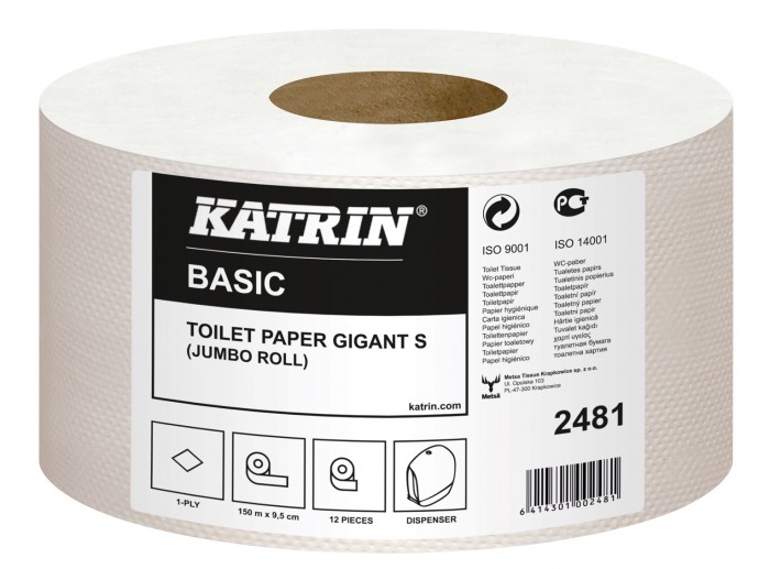 Toaletní papír Katrin Basic Gigant S 1vrstvý, recykl, 12 kusů/balení